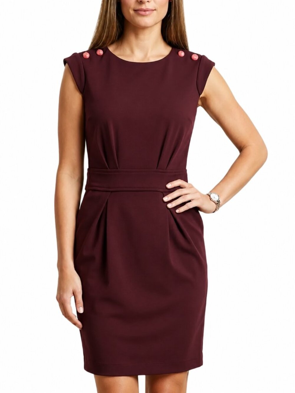 MEDIUM sleeveless dress w/ button adornment & zip close.  Glam Dressy Classy